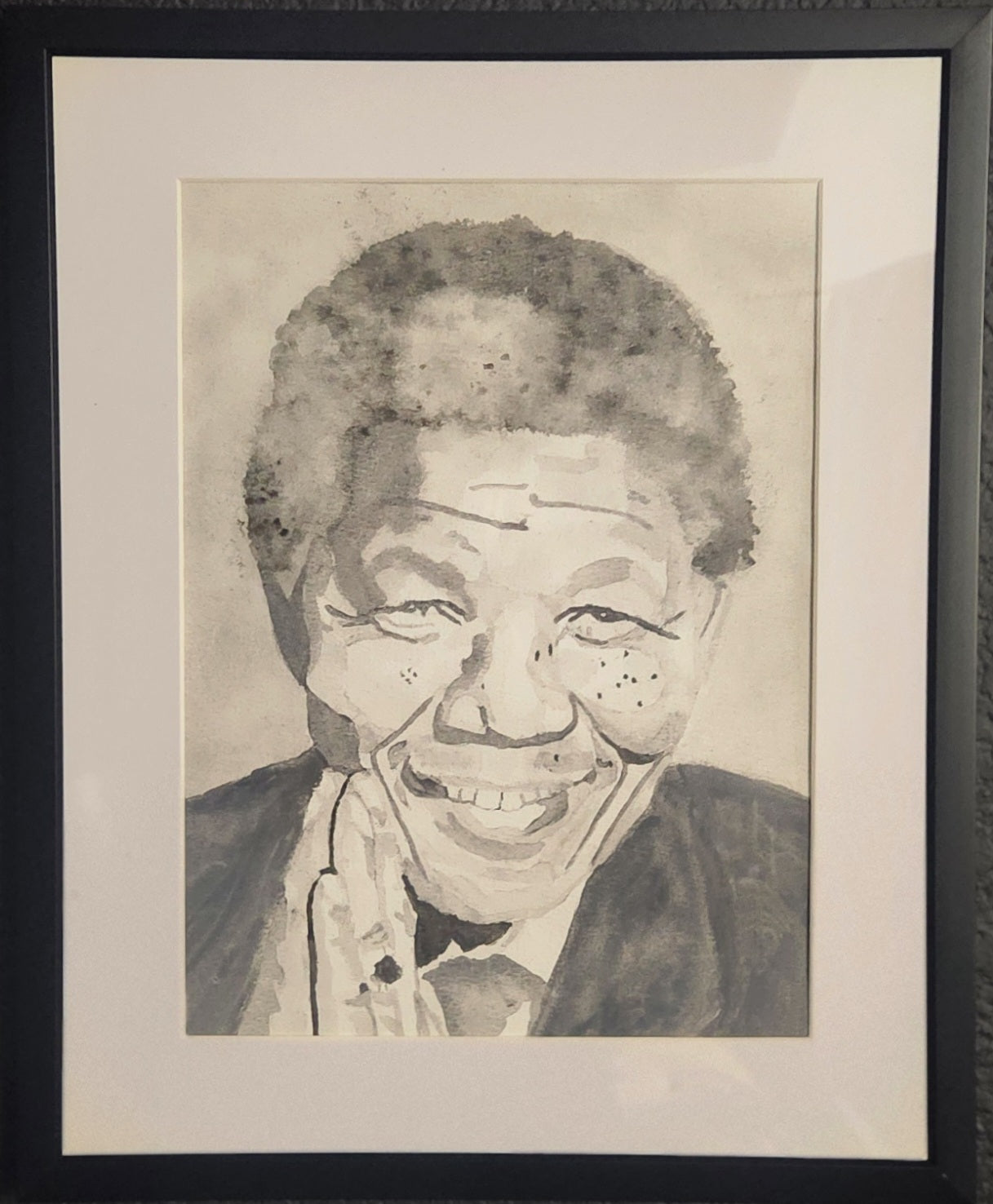 "Mandela’s Legacy" – Black & White Watercolor Portrait