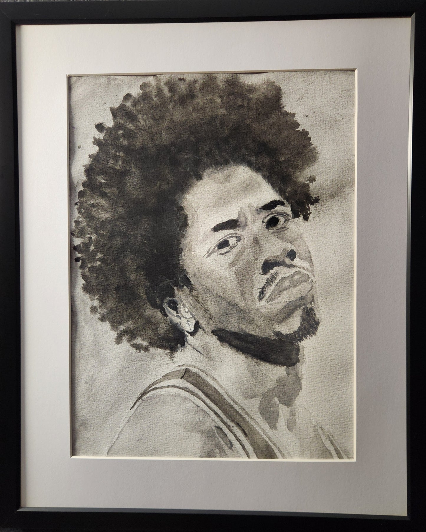 "The Answer" – Black & White Watercolor Portrait