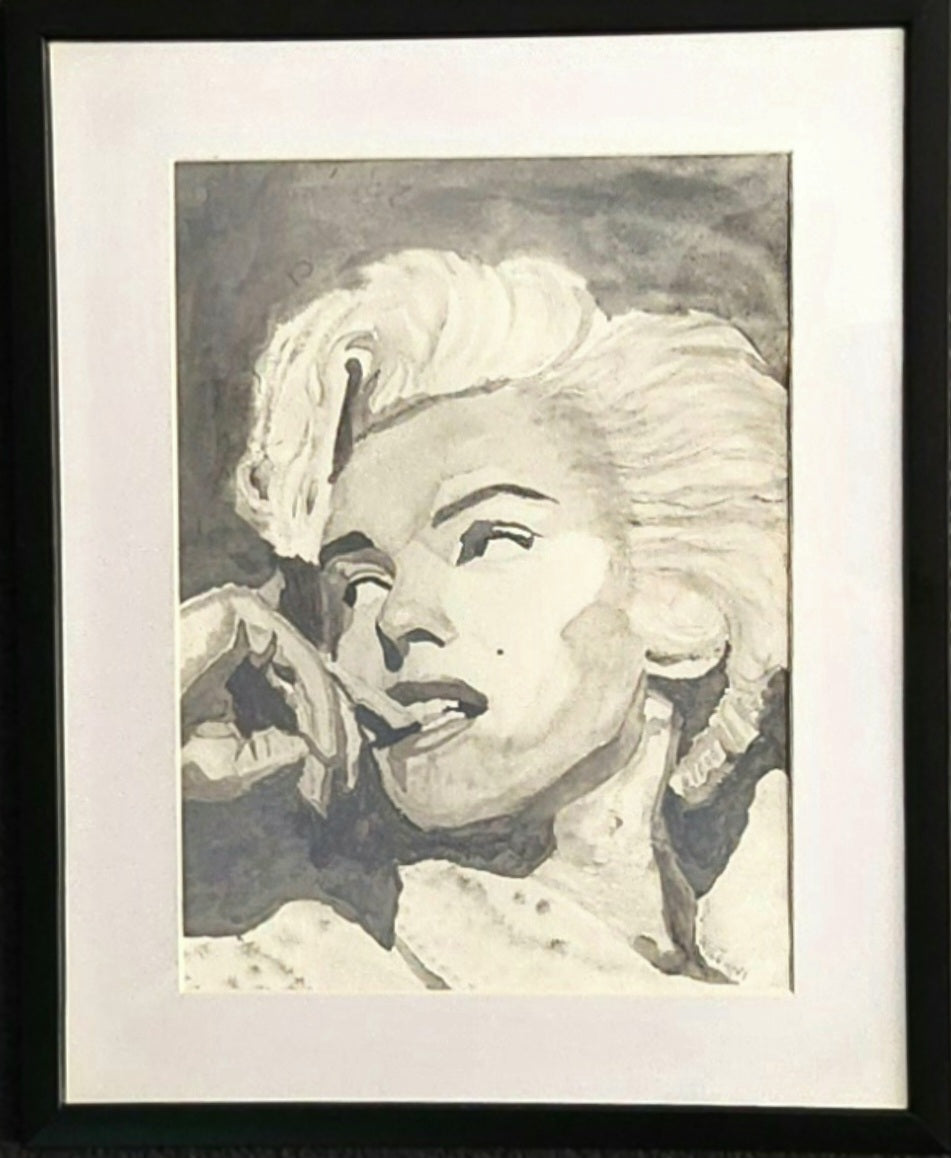 "Marilyn’s Mystery" – Black & White Watercolor Portrait