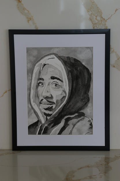 "Bishop's Gaze" – Black & White Watercolor Portrait