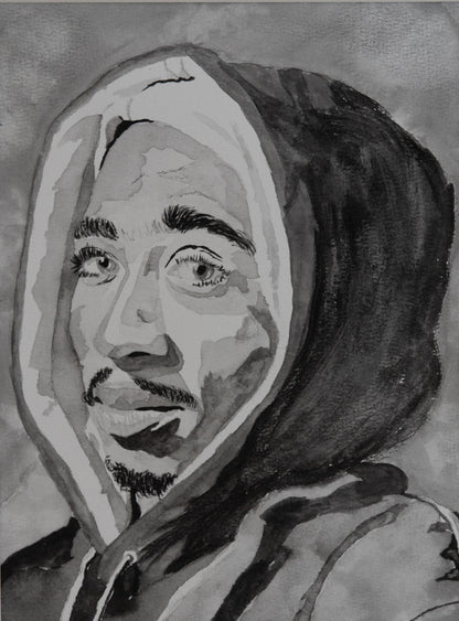 "Bishop's Gaze" – Black & White Watercolor Portrait