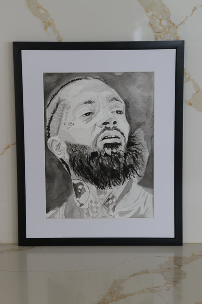 "The Marathon Continues" – Black & White Watercolor Portrait