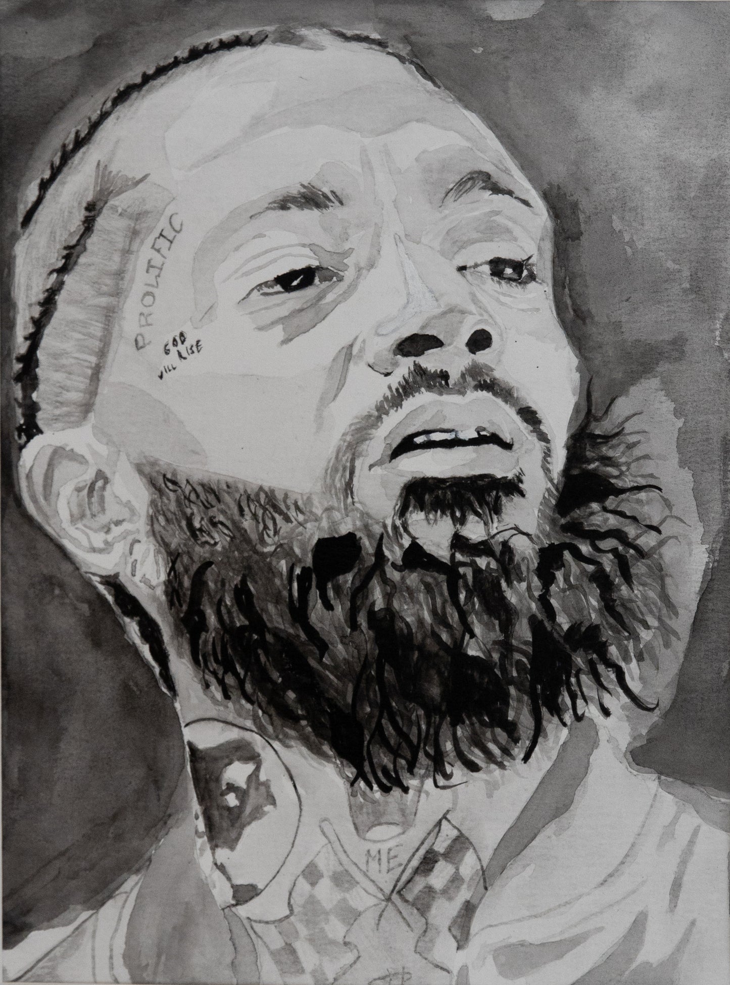 "The Marathon Continues" – Black & White Watercolor Portrait