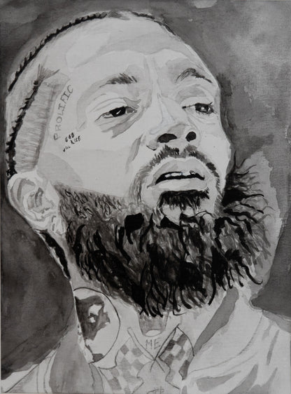 "The Marathon Continues" – Black & White Watercolor Portrait