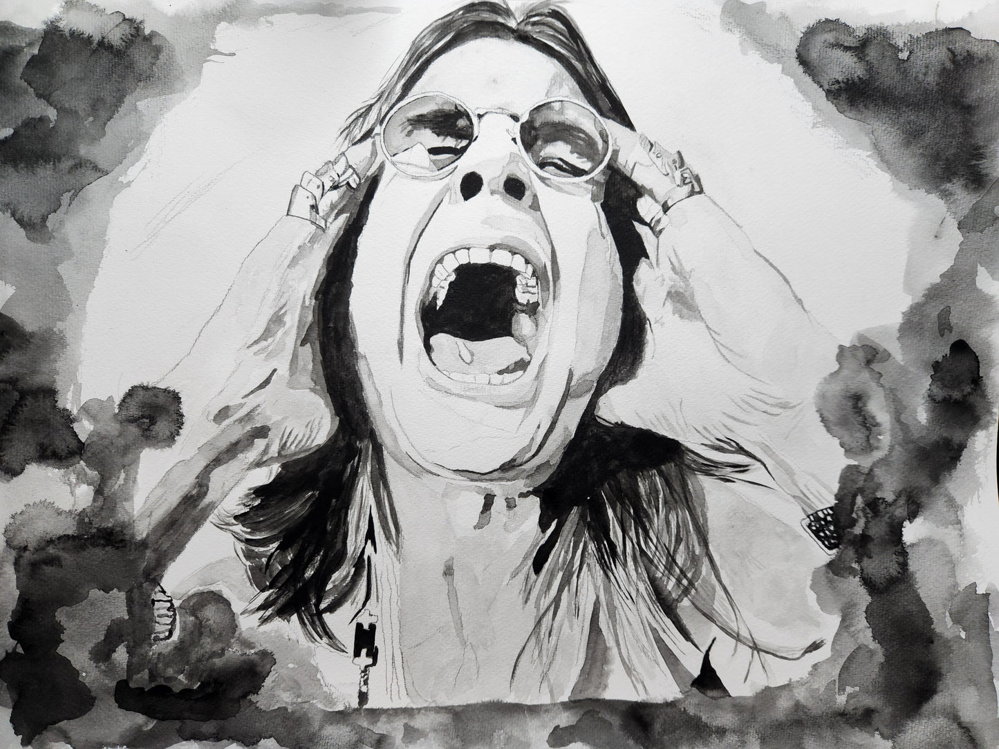 "Scream for Me" – Black & White Watercolor Portrait - 17x11 Print