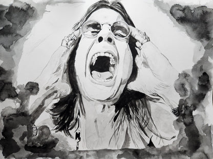 "Scream for Me" – Black & White Watercolor Portrait - 17x11 Print