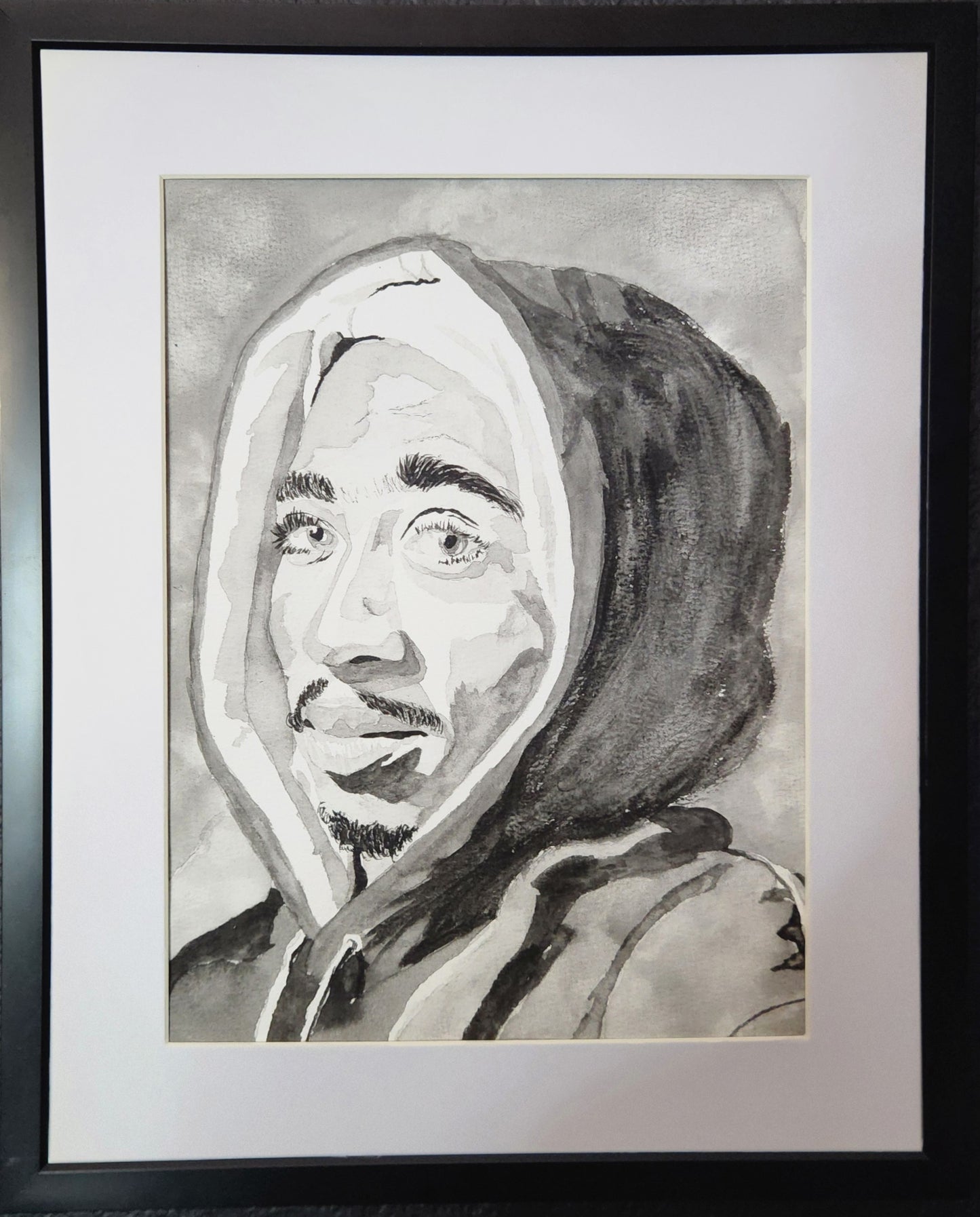 "Bishop's Gaze" – Black & White Watercolor Portrait