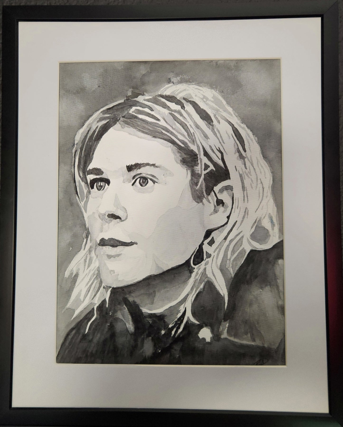 "Lithium Dreams" – Black & White Watercolor Portrait