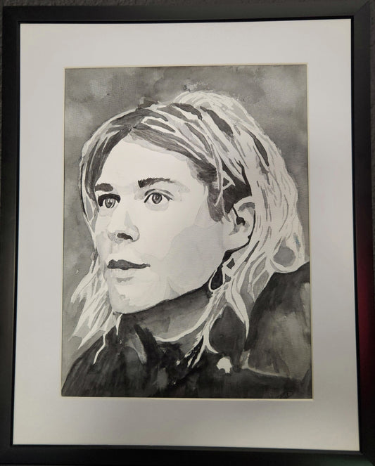 "Lithium Dreams" – Black & White Watercolor Portrait