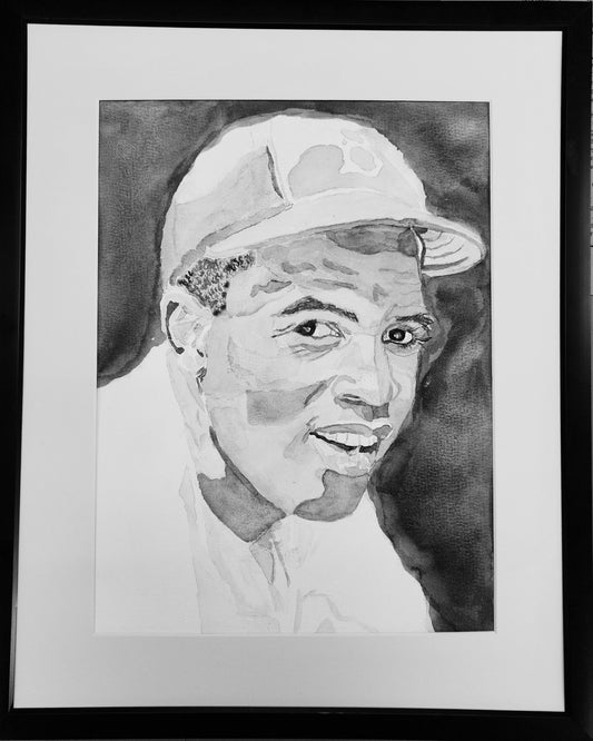 "42 – Barrier Breaker" – Black & White Watercolor Portrait