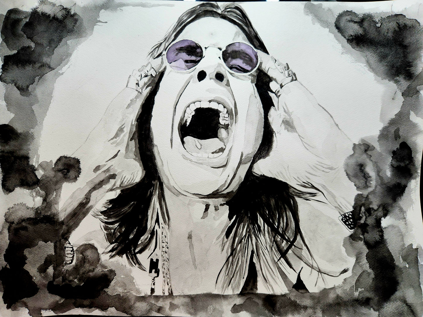 "Scream for Me" – Black & White Watercolor Portrait - 17x11 Print