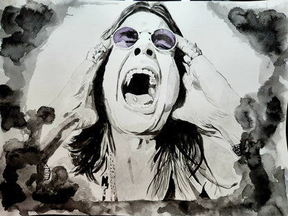 "Scream for Me" – Black & White Watercolor Portrait - 17x11 Print
