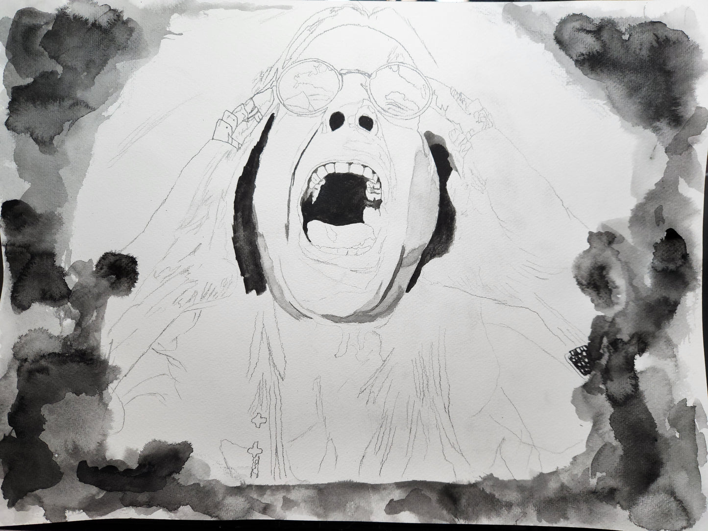 "Scream for Me" – Black & White Watercolor Portrait - 17x11 Print