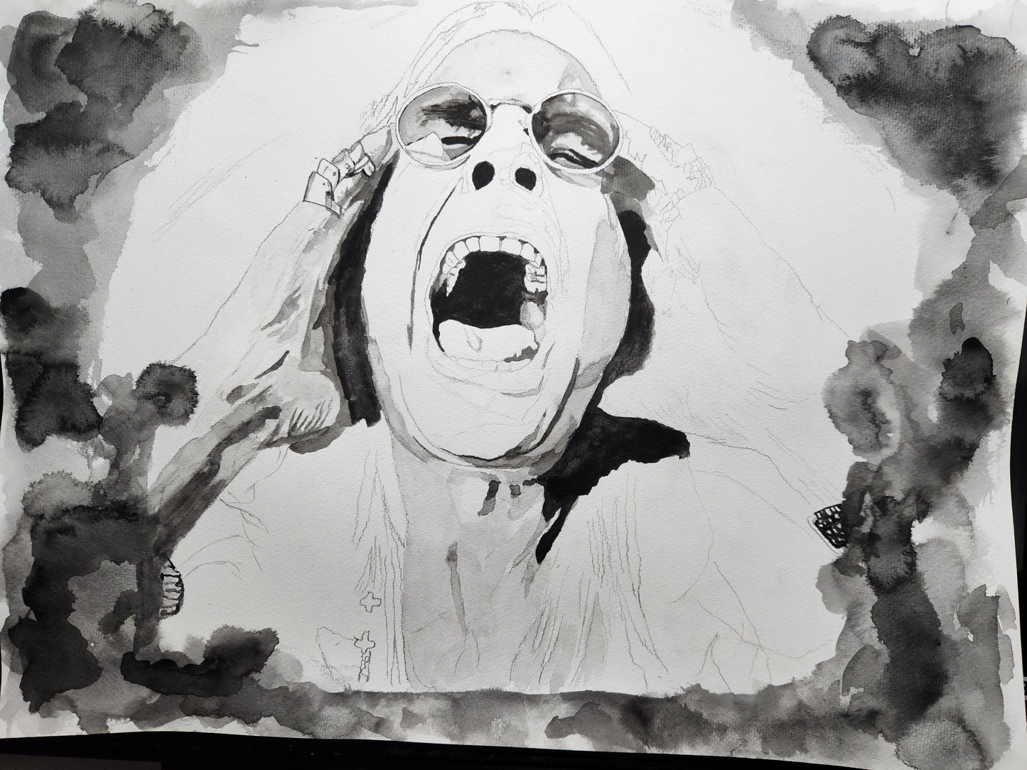 "Scream for Me" – Black & White Watercolor Portrait - 17x11 Print