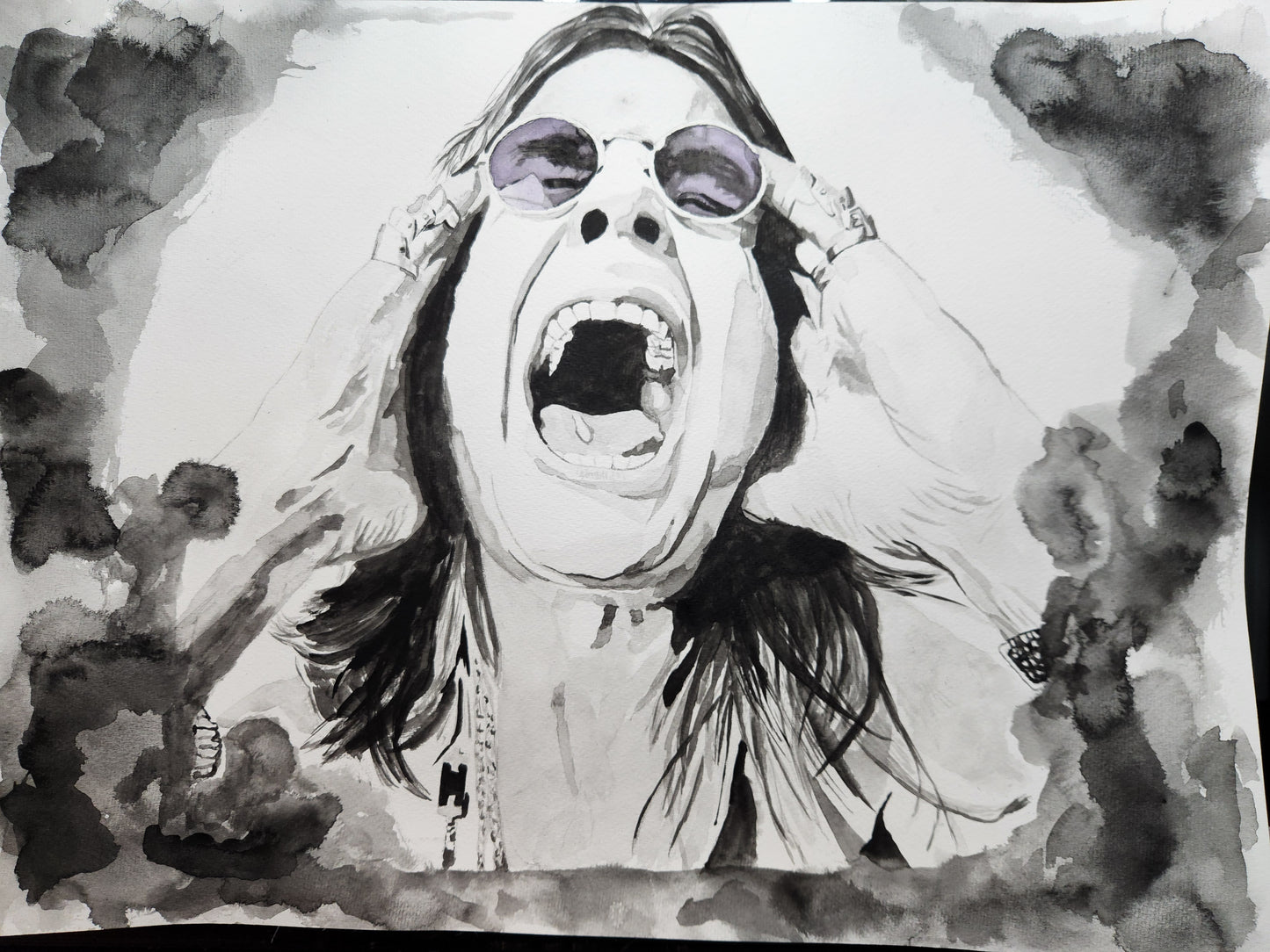 "Scream for Me" – Black & White Watercolor Portrait - 17x11 Print
