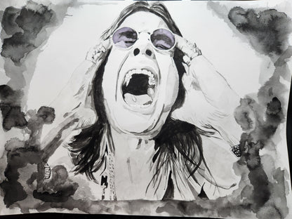 "Scream for Me" – Black & White Watercolor Portrait - 17x11 Print