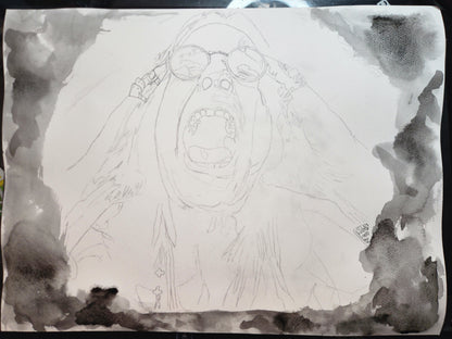 "Scream for Me" – Black & White Watercolor Portrait - 17x11 Print