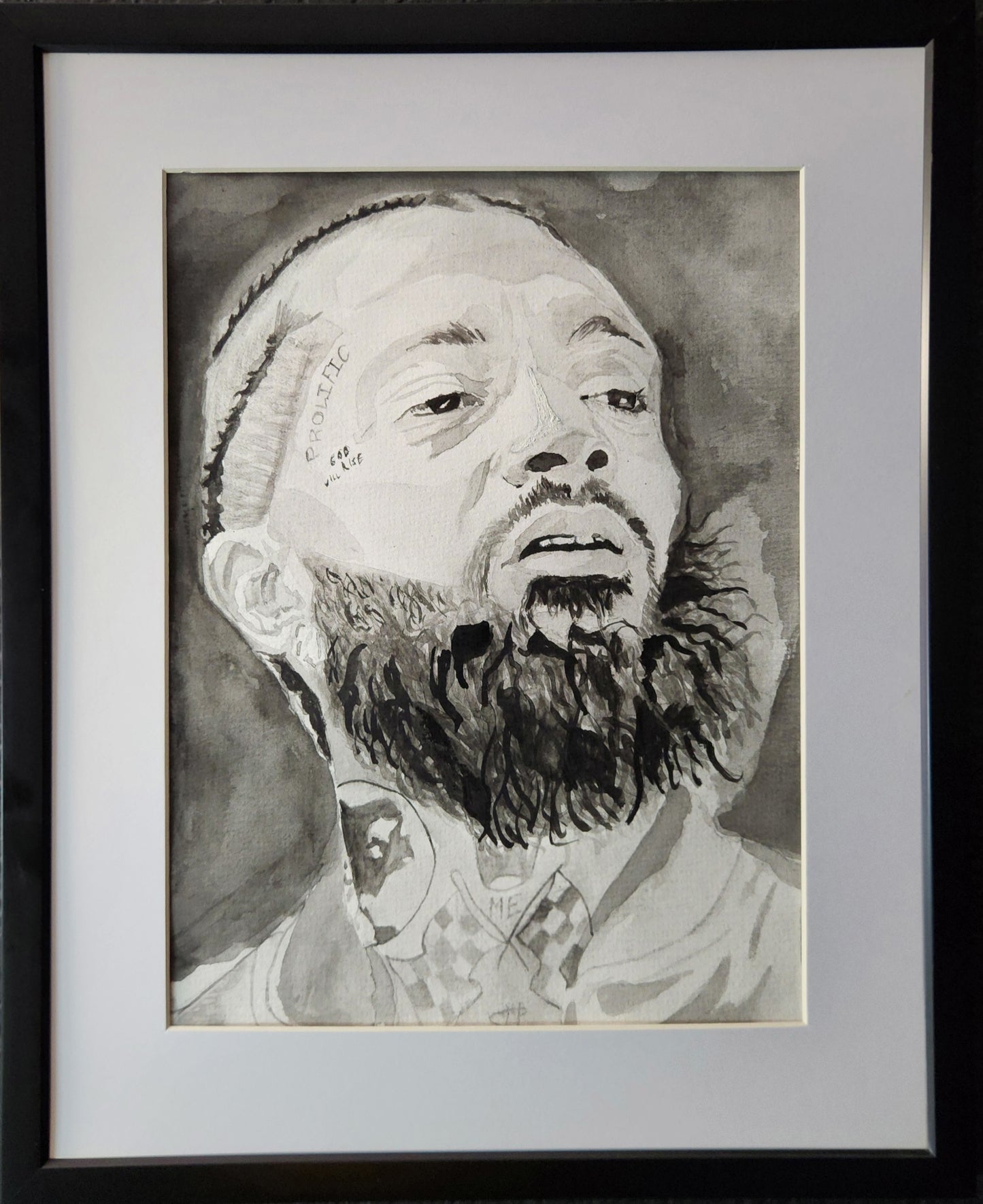 "The Marathon Continues" – Black & White Watercolor Portrait