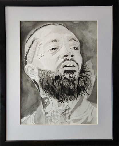 "The Marathon Continues" – Black & White Watercolor Portrait