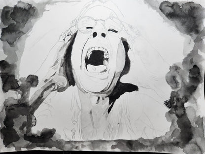 "Scream for Me" – Black & White Watercolor Portrait - 17x11 Print